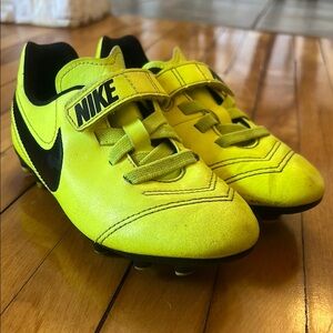 Nike Kids Neon Yellow Soccer Cleats with Black Swoosh